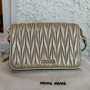 Matelassé Nappa Leather Crossbody Bag in Metallic Gold